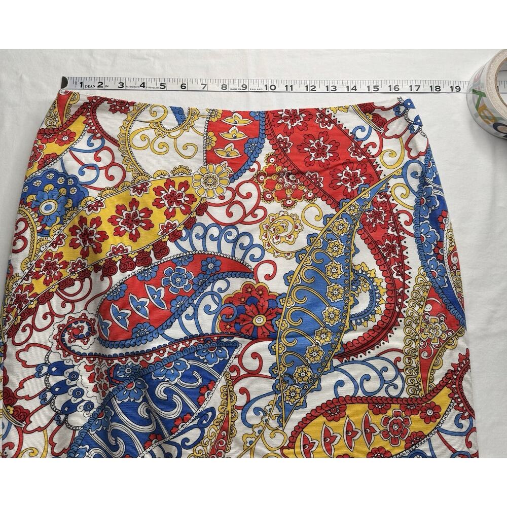 Talbots Size 12 Pencil Skirt Red Blue Yellow Paisley Back Zip Lined New - Picture 6 of 10